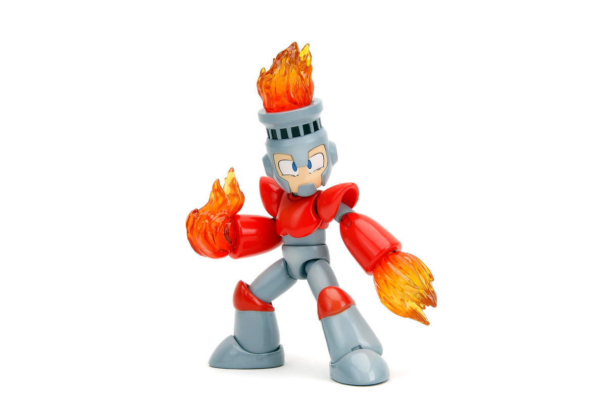 Jada Mega Man 4 Fire Man action figure box showcases nostalgic packaging and display-ready appeal.