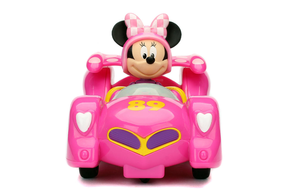 Close-up of spin feature on Jada Minnie Bow RC car.