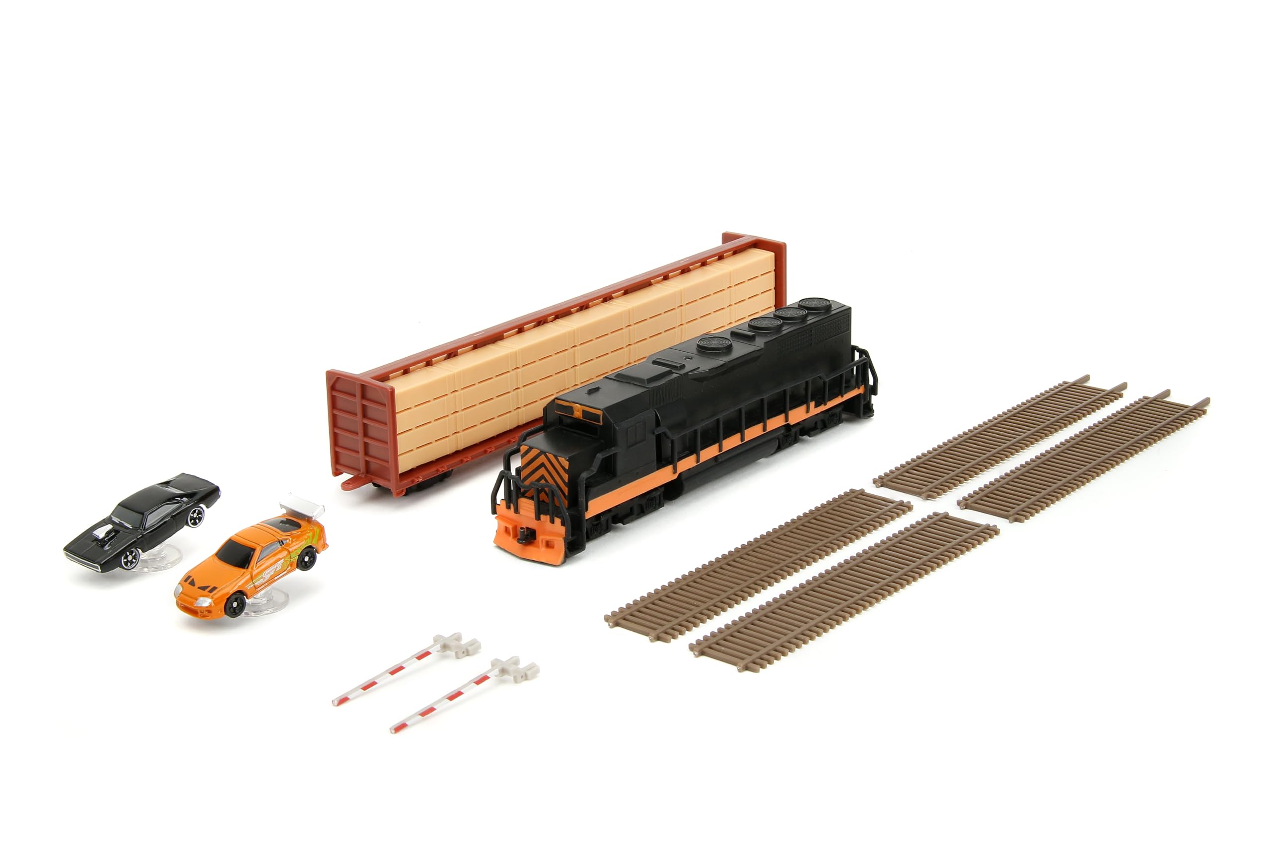 Jada railroad tracks and stunt bases for modular setup.