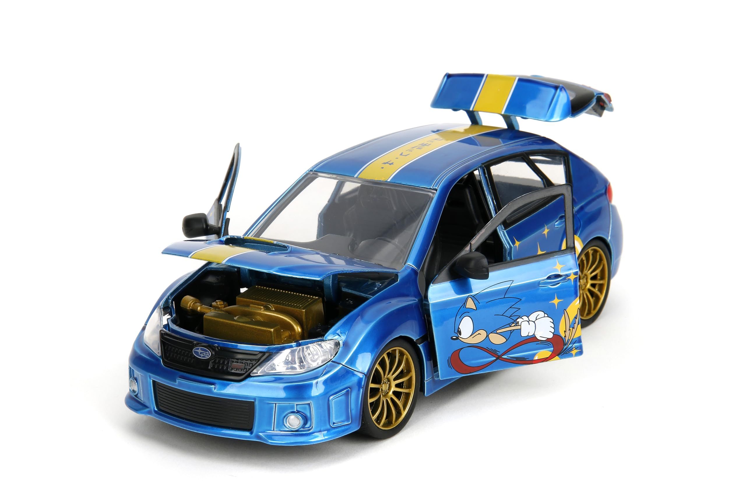 Jada Sonic Hedgehog figure detail complements the die-cast set for display.