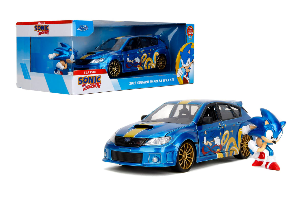 Jada Sonic Subaru STI 1:24 front view shows accurate paint and chrome details.