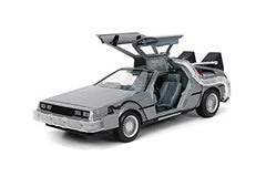 Jada Time Machine 1:24 chrome accents enhance realism on display.