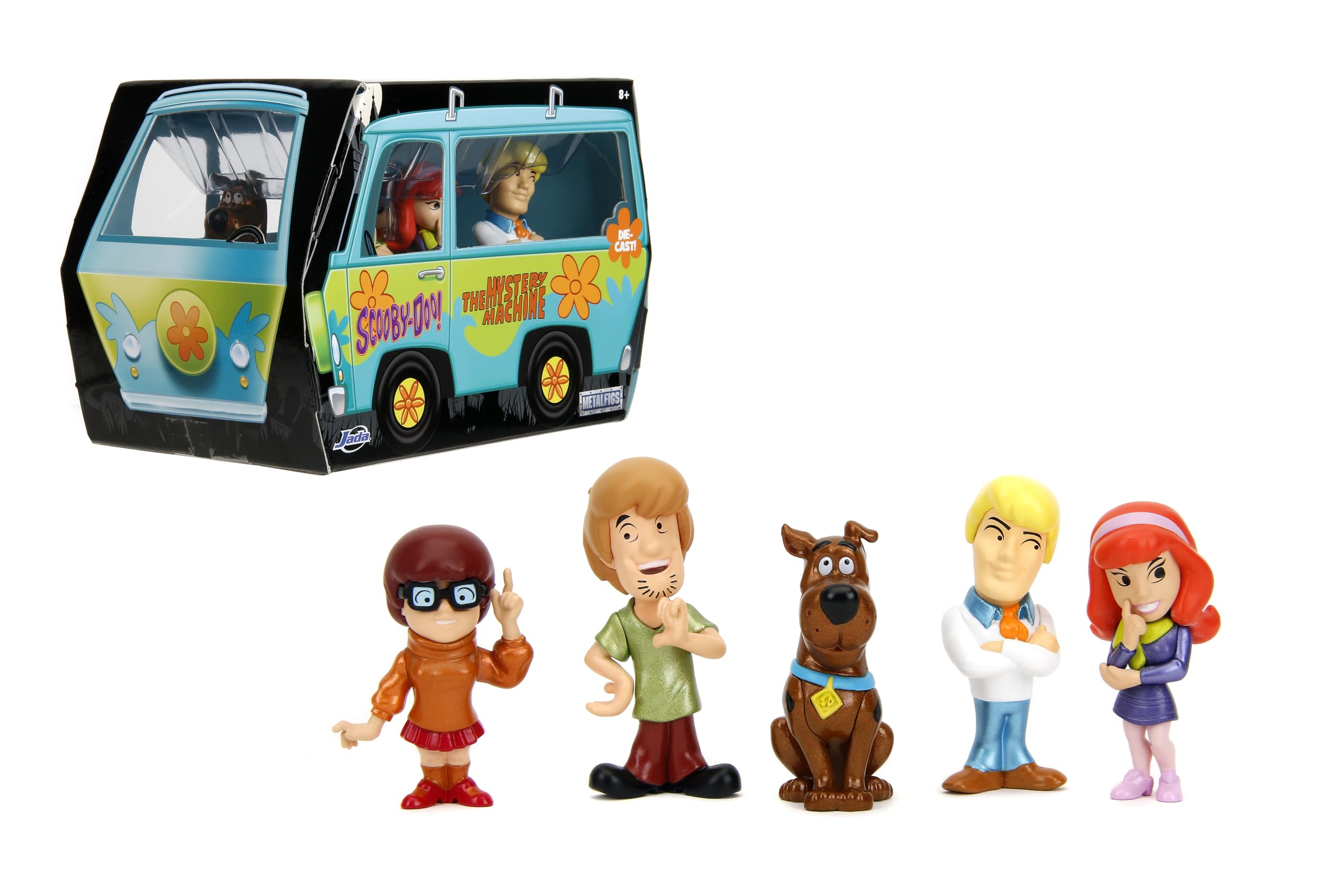Jada MetalFigs Scooby-Doo 5-Pack display box for shelves, ideal for collectors.