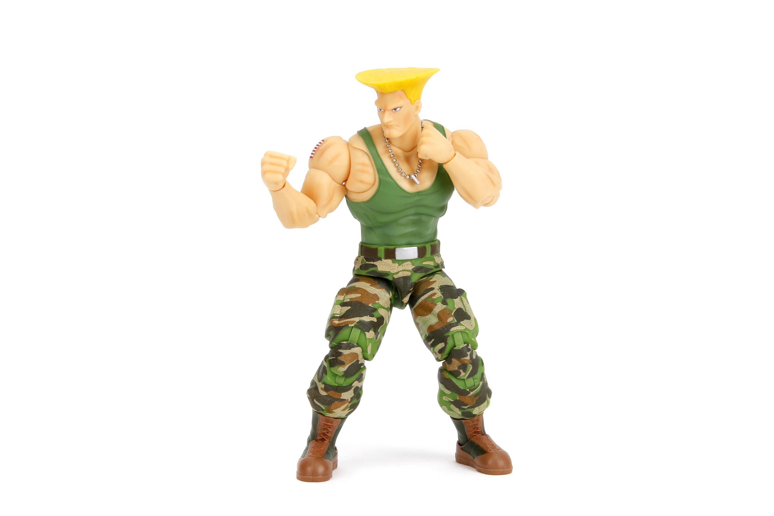 Jada Toys Street Fighter II Guile figure front view highlighting poseability