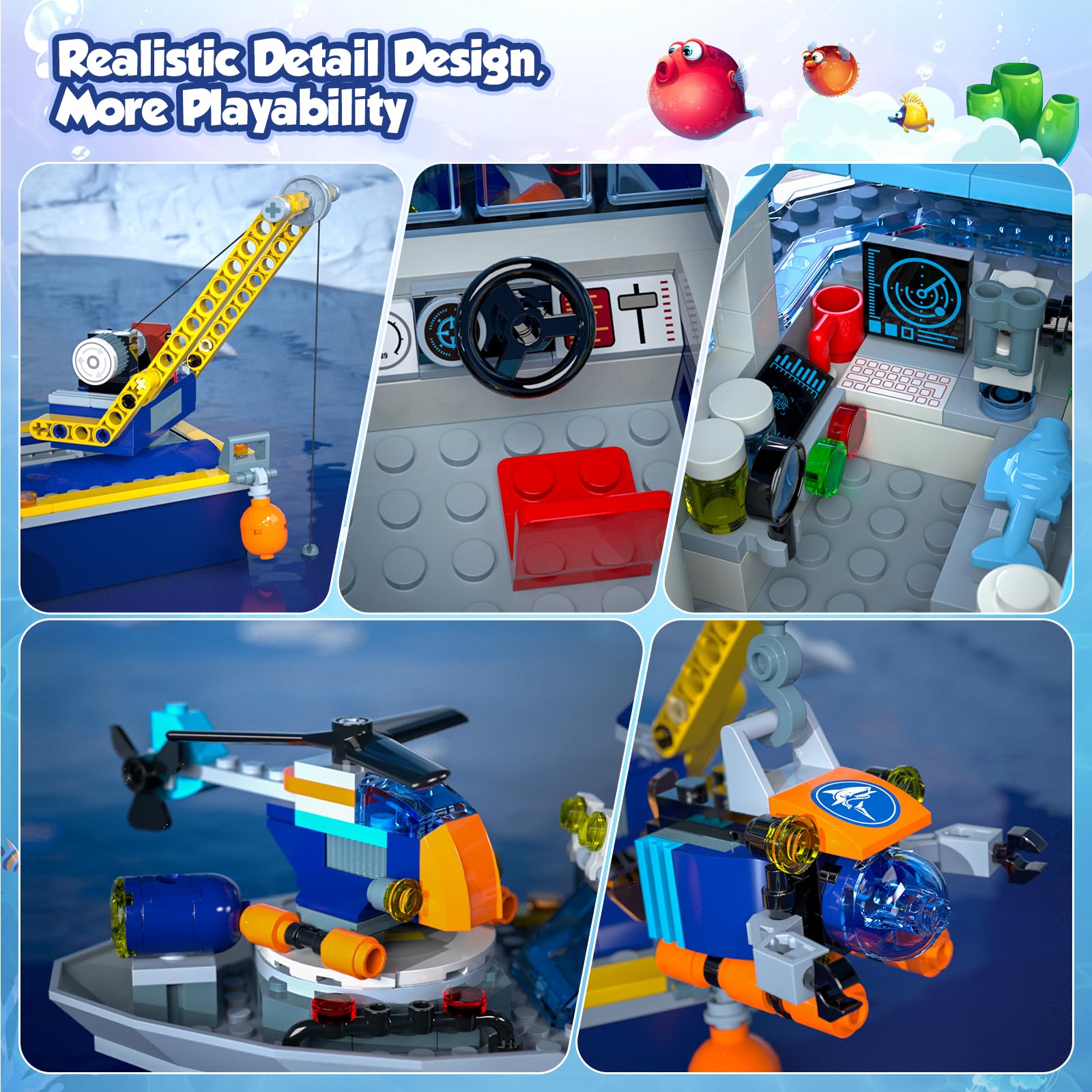 JAEUZKJYDA City Floatable Boat coral reef models enrich storytelling