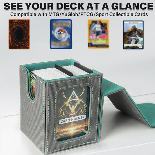 Jaffzora box showcases high capacity for up to 100 double-sleeved cards.