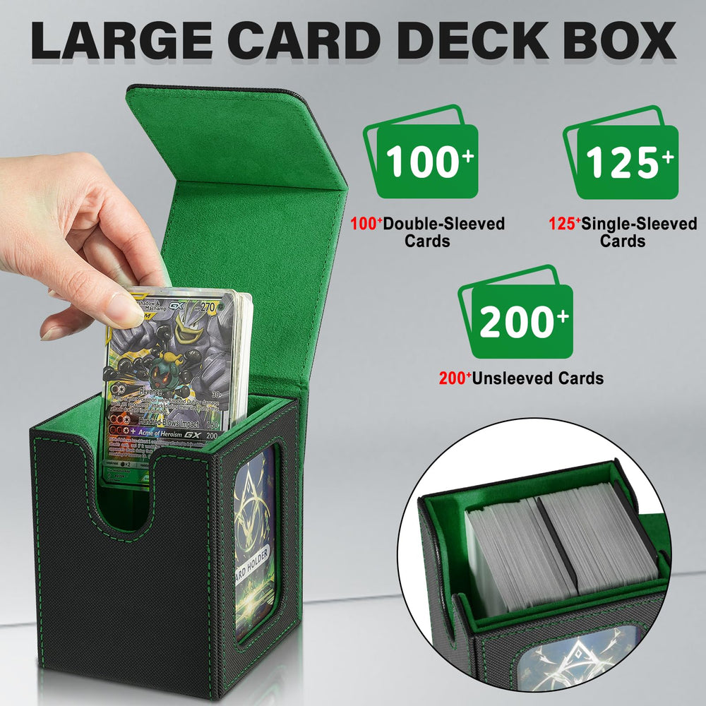 Jaffzora deck box high-capacity holds up to 100 double-sleeved cards.