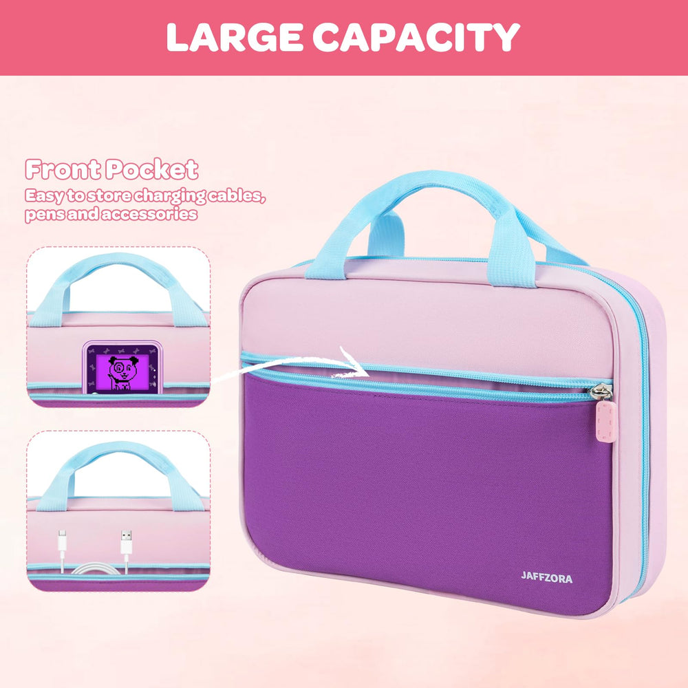 Jaffzora LeapReader bag front pocket keeps cables organized on trips.