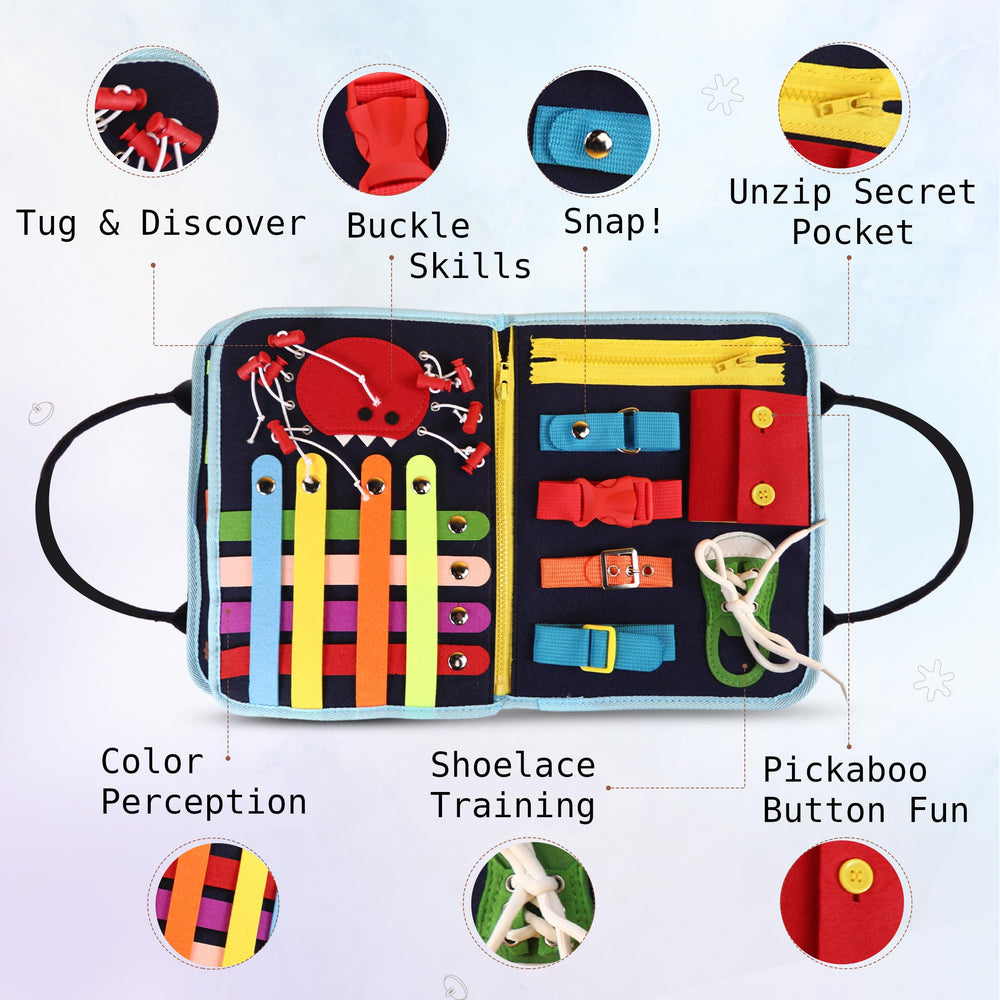 JAGSYJOY Busy Book large grasp pieces support little hands.
