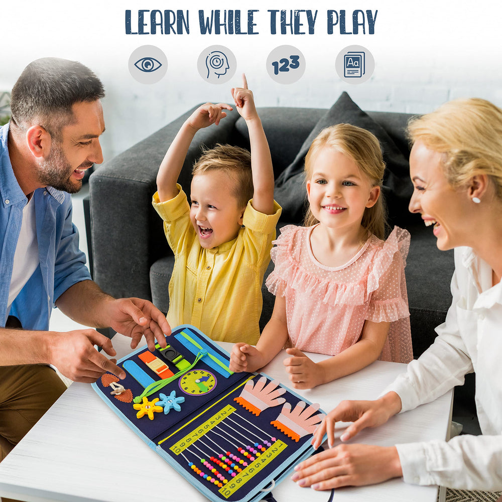 JAGSYJOY Busy Book travel handle enables easy on-the-go play.