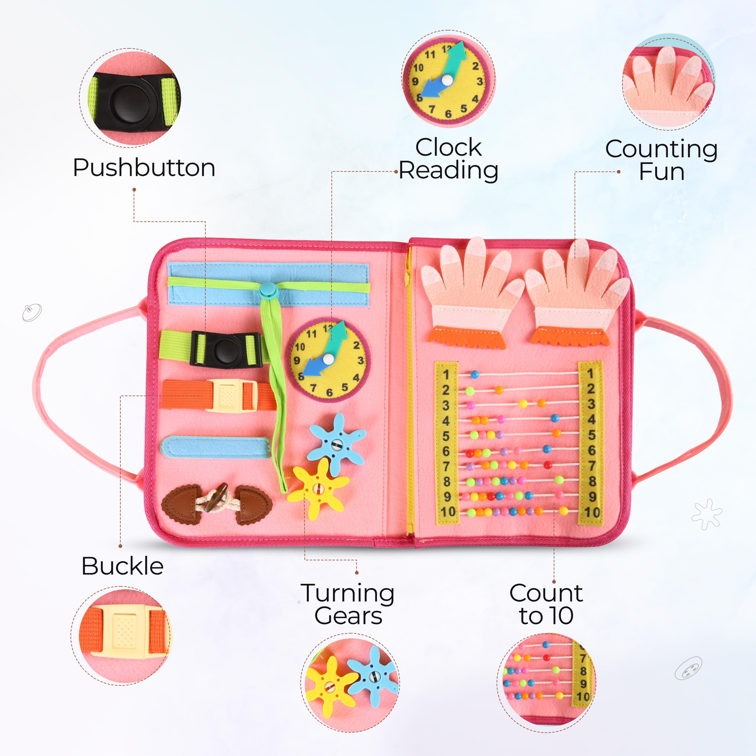 JAGSYJOY Busy Board Book alphabet and numbers promotes recognition.