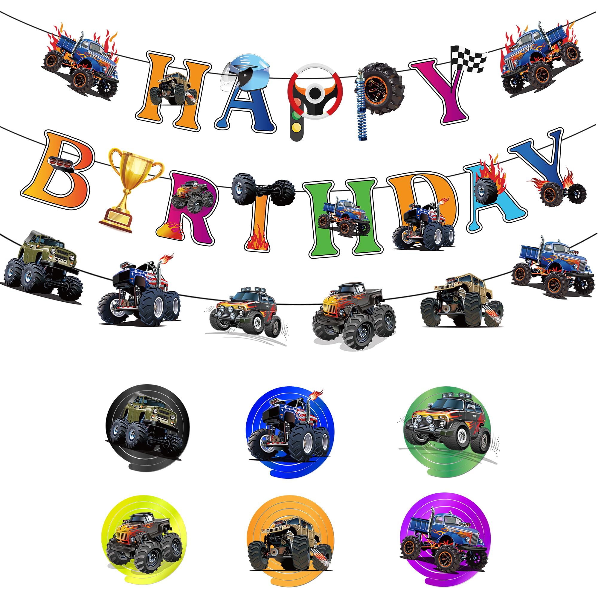 Jajajuegos Monster Truck hanging swirl style A adds playful ceiling decor.