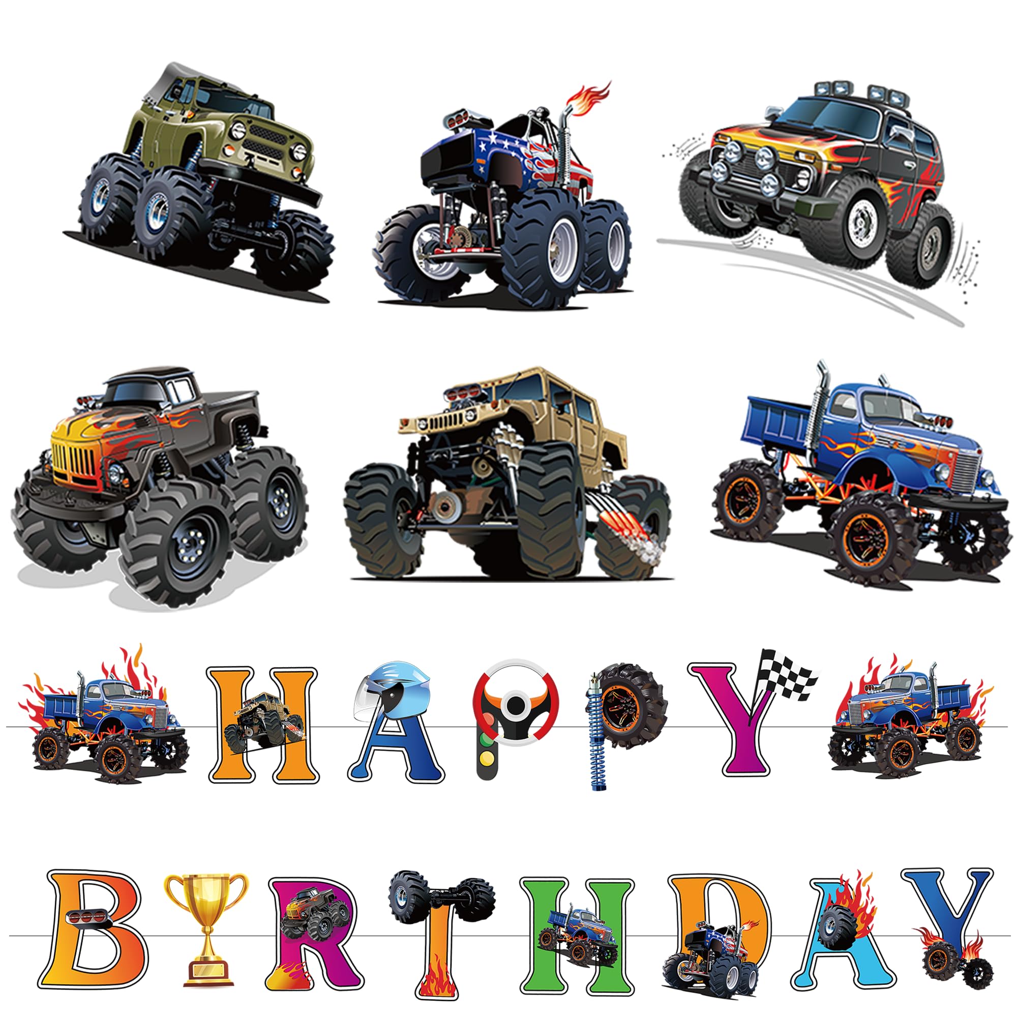 Jajajuegos Monster Truck hanging swirl style C brightens the ceiling space.