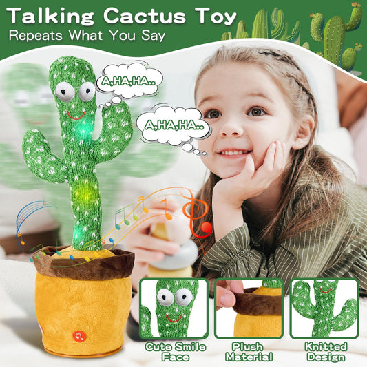 JAKCJFII dancing cactus toy LED lights glow during performance for ambience.
