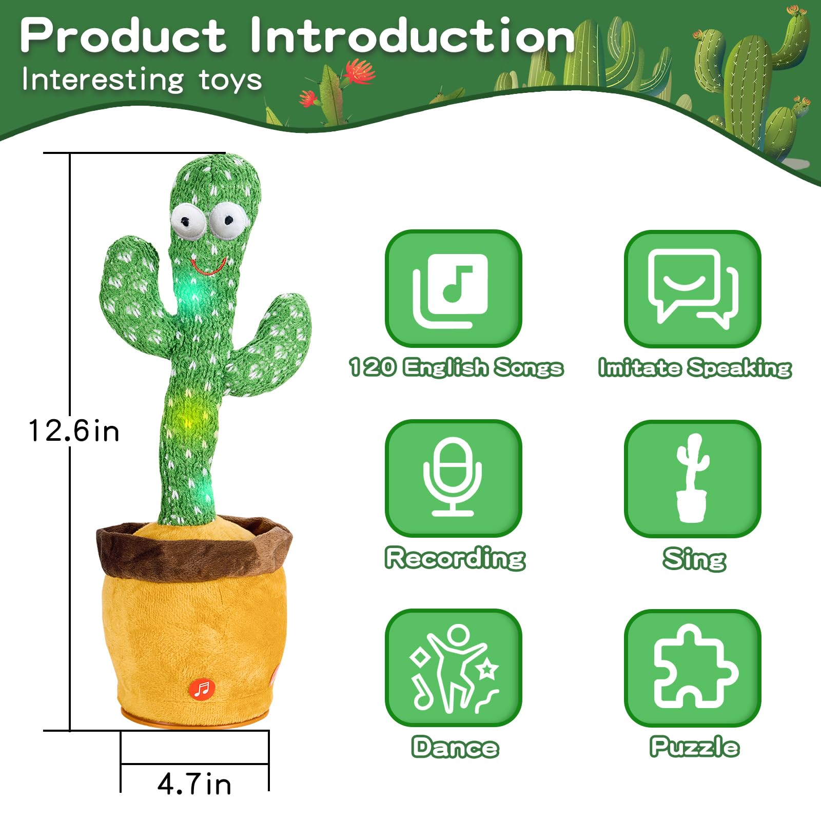 JAKCJFII dancing cactus toy sings and records for interactive storytelling.