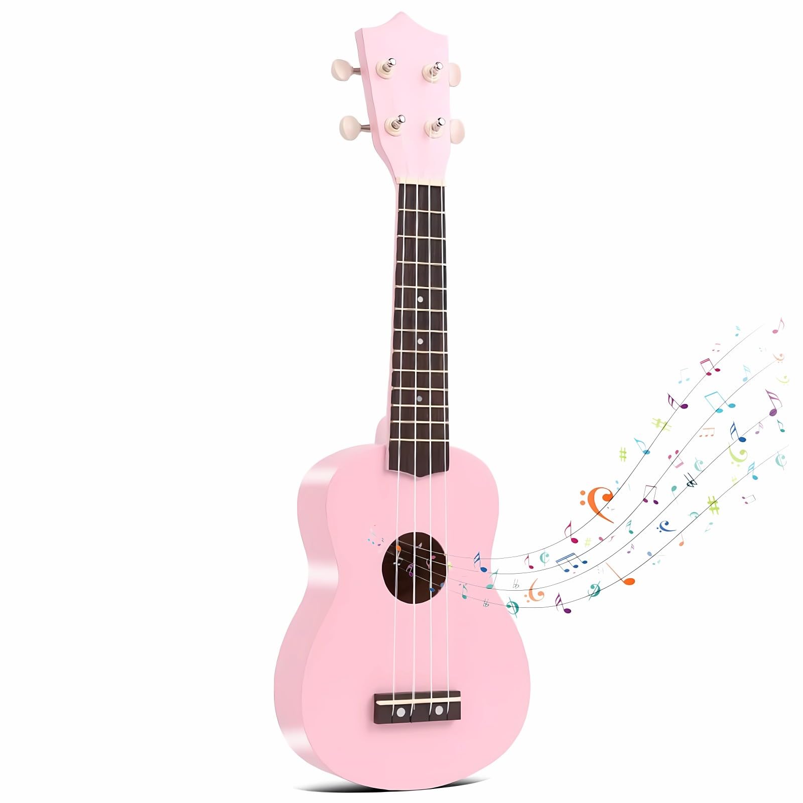 Jakeloo pink body guitar; beginner-friendly instrument with bright sound.