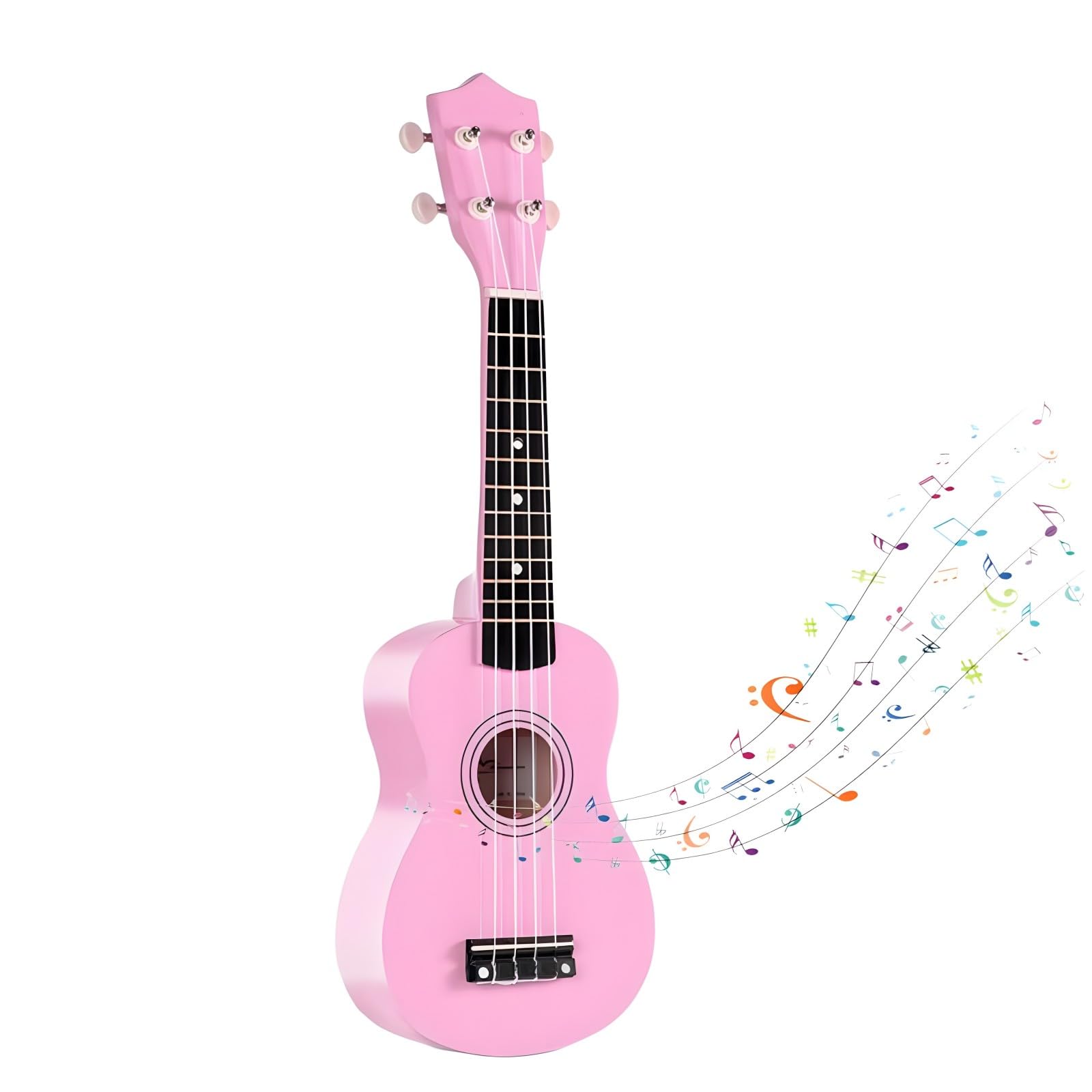 Jakeloo 21-inch wooden pink guitar front view, easy handling for kids.