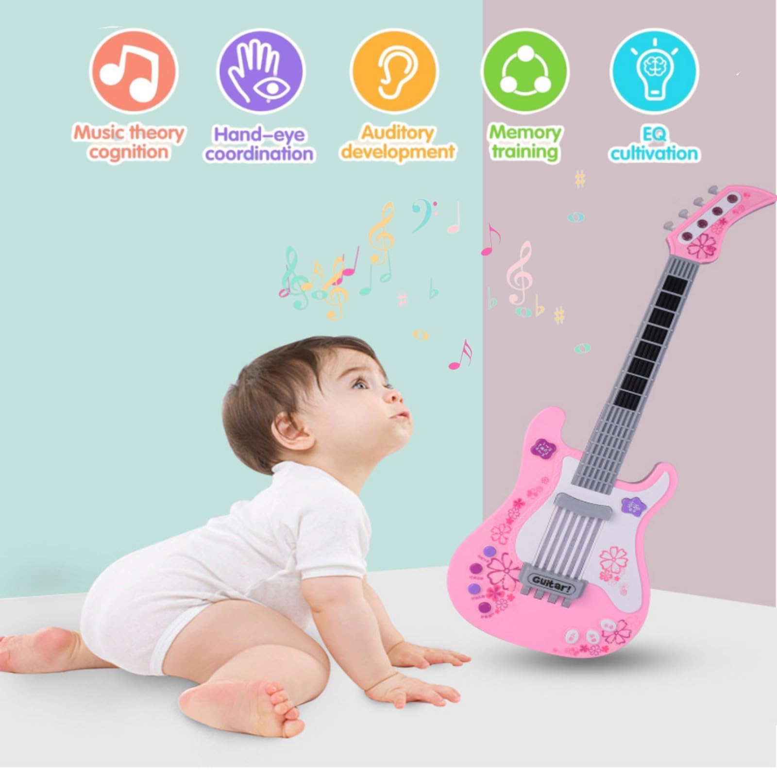 Jakeloo kids electric guitar pink strap makes traveling and practice easy.