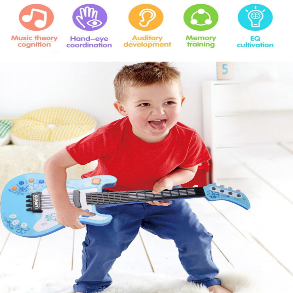 Jakeloo kid guitar shows eight demos and animal sounds for interactive learning