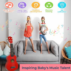 Jakeloo toddler acoustic wooden guitar offers clear tone for budding players.