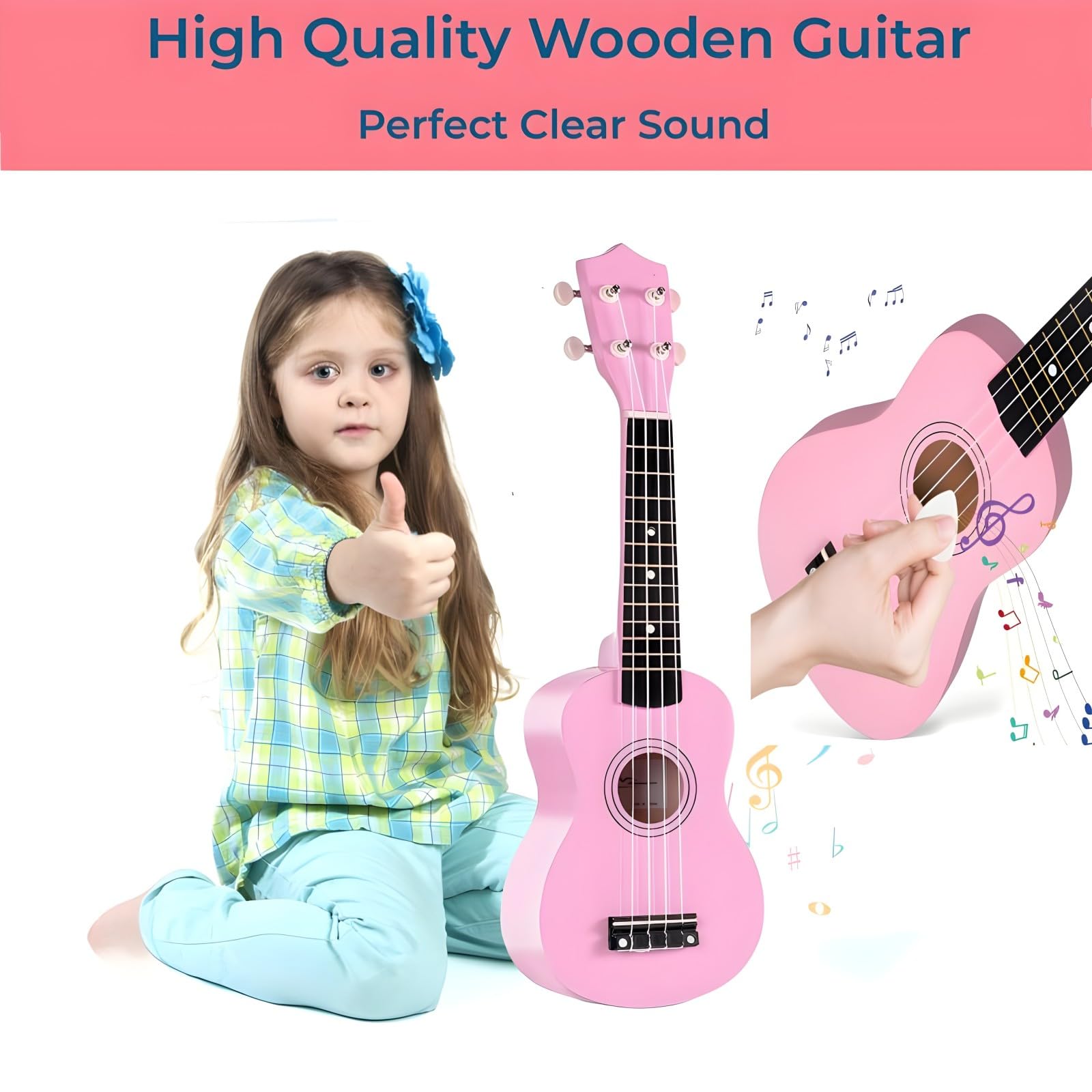 Jakeloo wooden guitar strings close-up, durable plastic strings.