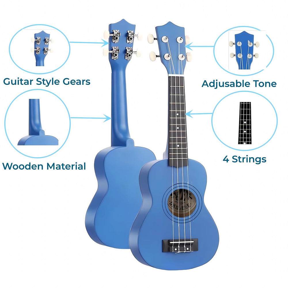 Jakeloo wooden kids guitar blue supports rhythm and basic tuning practice
