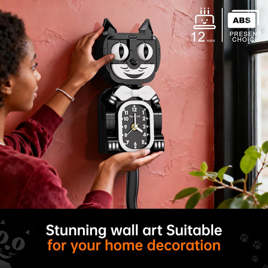 JAKI black cat swing clock moving eyes detail for whimsical decor