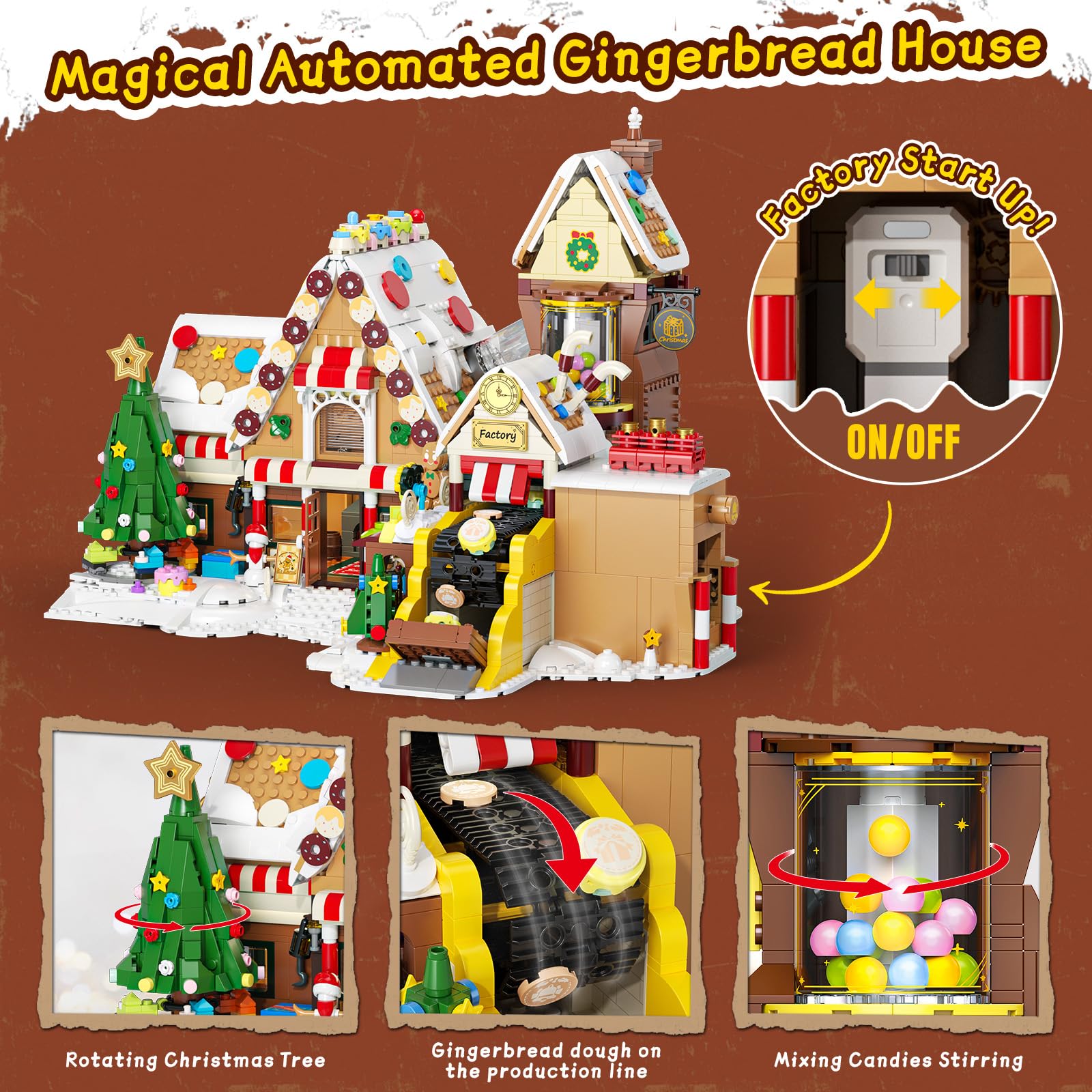 JAKI gingerbread house rotating Christmas tree adds dynamic decor and display.