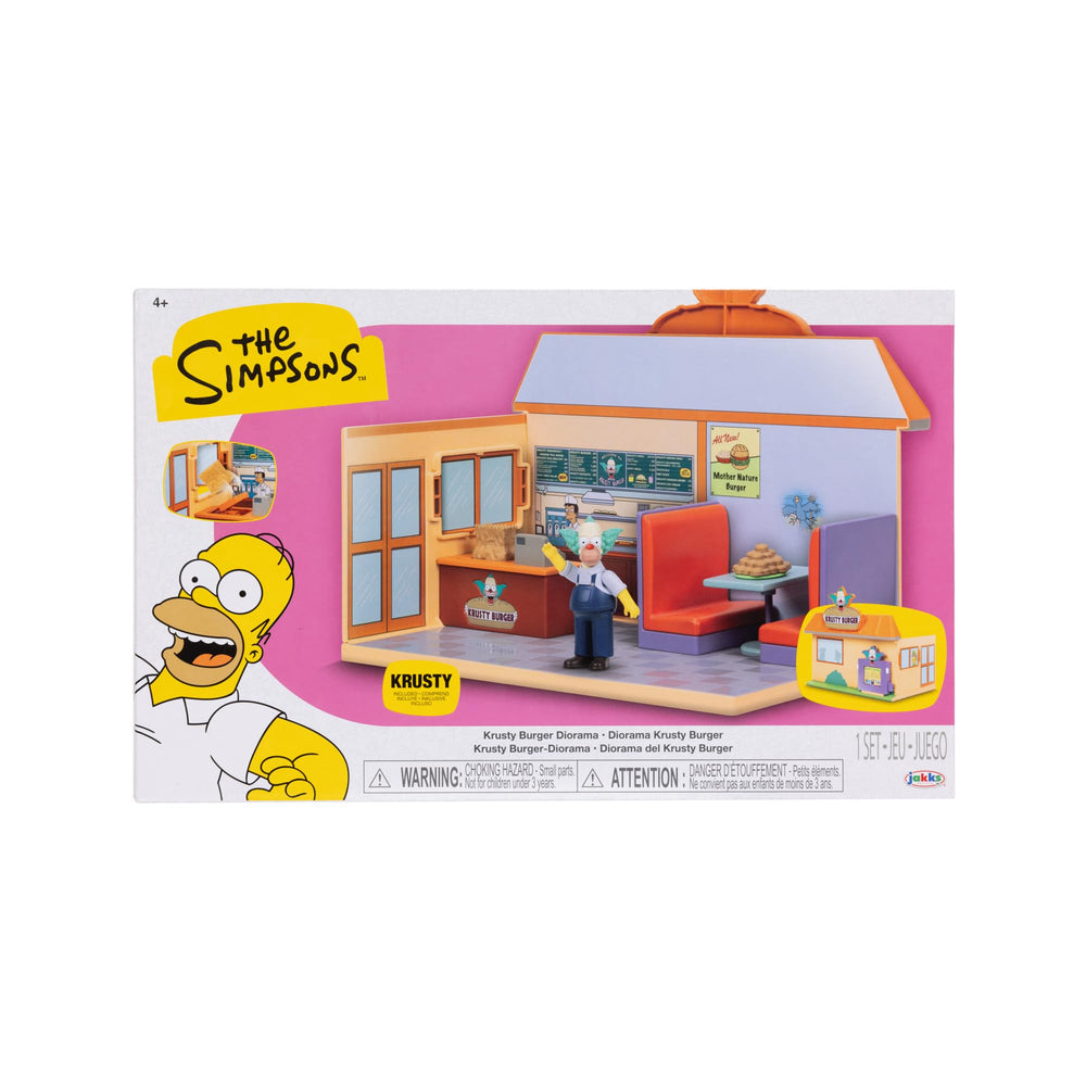 JAKKS Pacific Simpsons Krusty Burger Diorama take-out bag launches through the window.