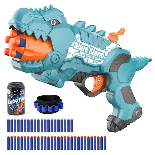 JakMean Dinosquad blaster with rotating drum for rapid-fire play.