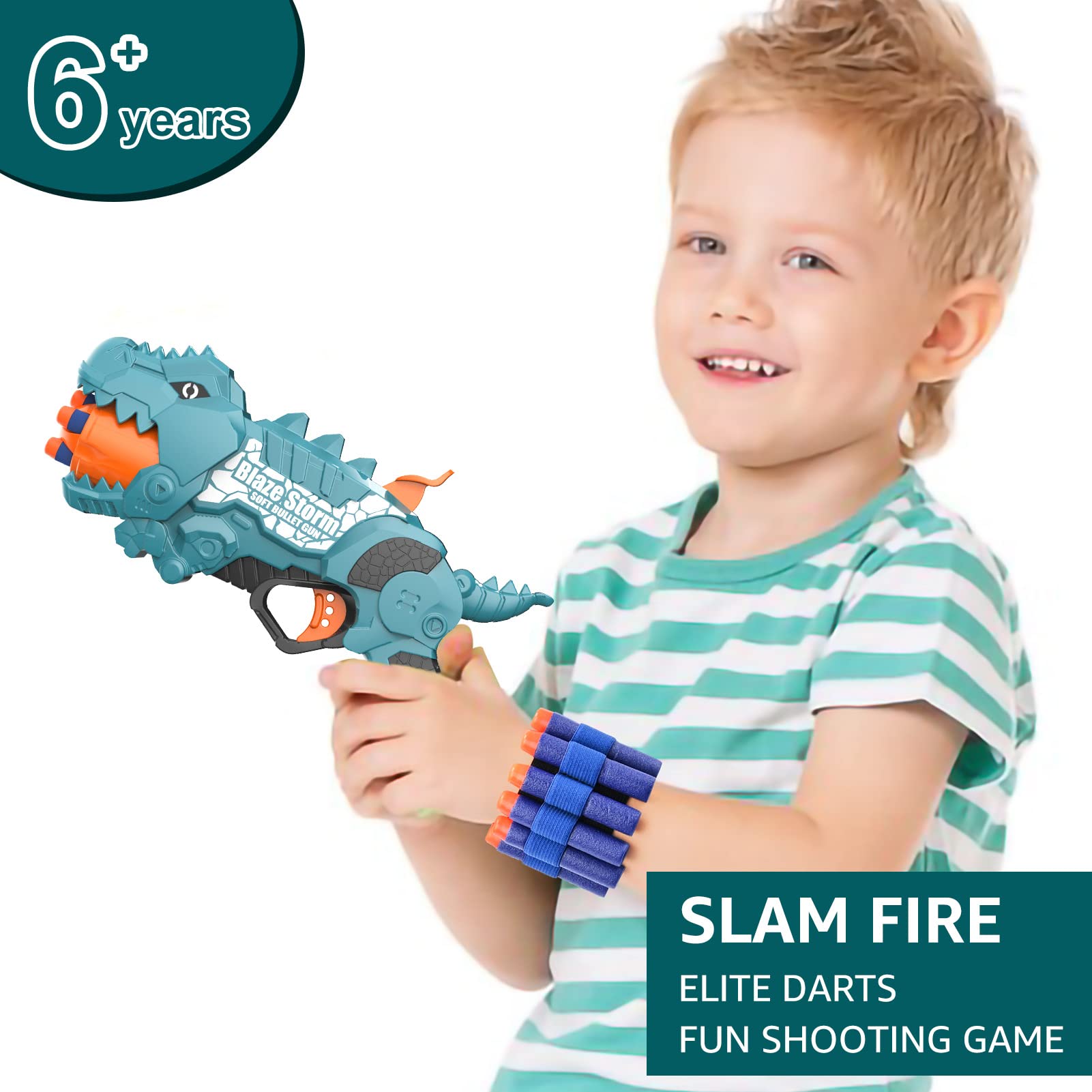 JakMean Dinosquad pump-action blaster requires no batteries.