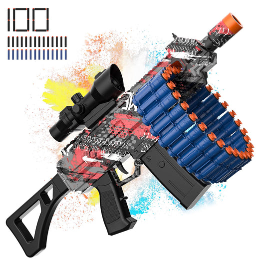 JakMean electric automatic toy blaster with 30-dart clip for fast-fire fun outdoors.