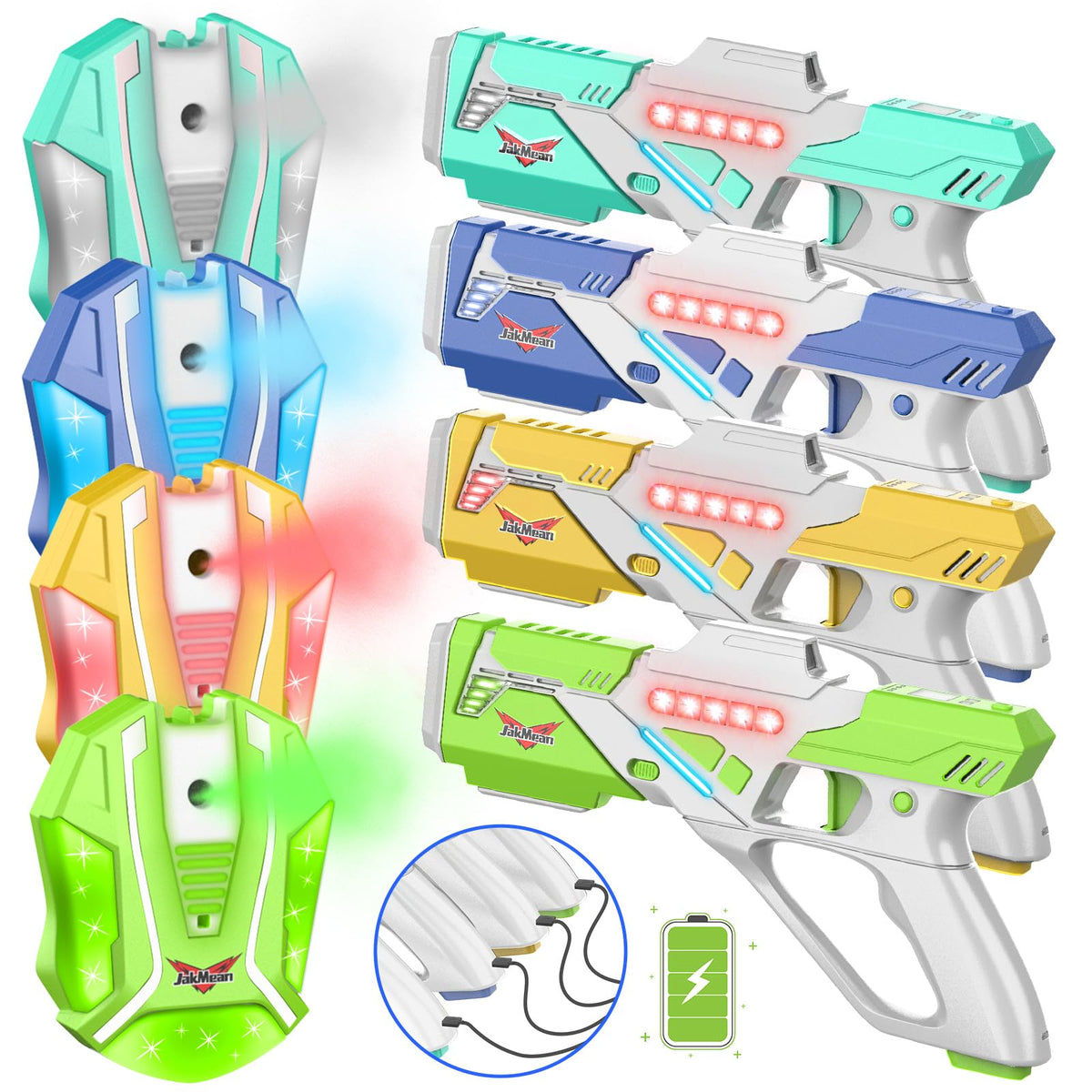 JakMean laser tag guns set-4 enables four-player battles for indoor and outdoor fun.