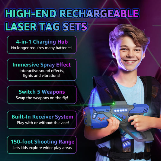 JakMean laser tag vest set with lights and vibrations for hit feedback.
