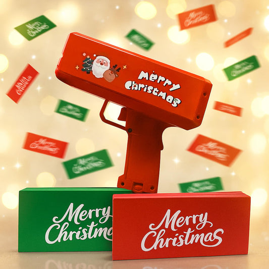 JALAROMA money gun red prop in action for festive paper rain.