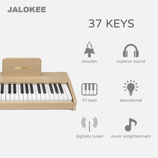 JALOKEE digital piano side view showing sturdy MDF construction and compact design for kids.