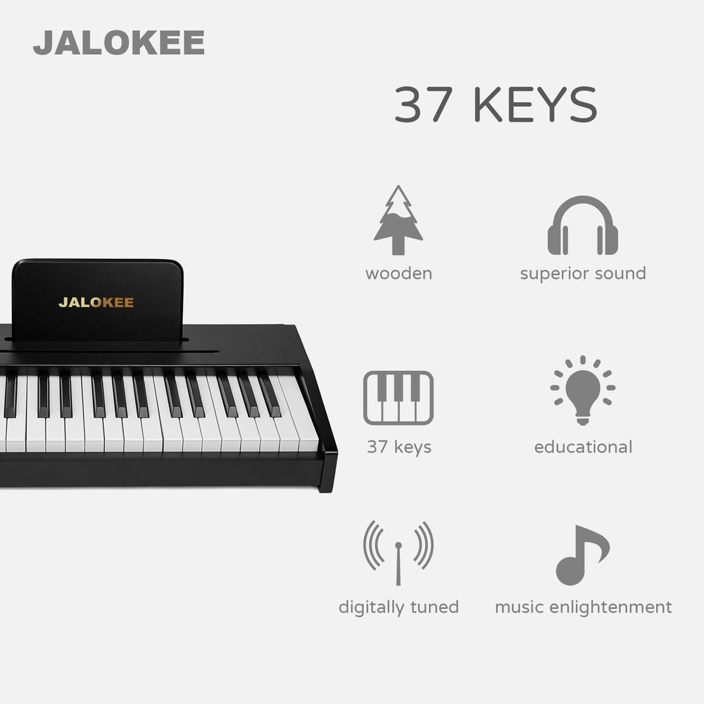 JALOKEE Kids Piano side view highlighting durable MDF construction for lasting play.