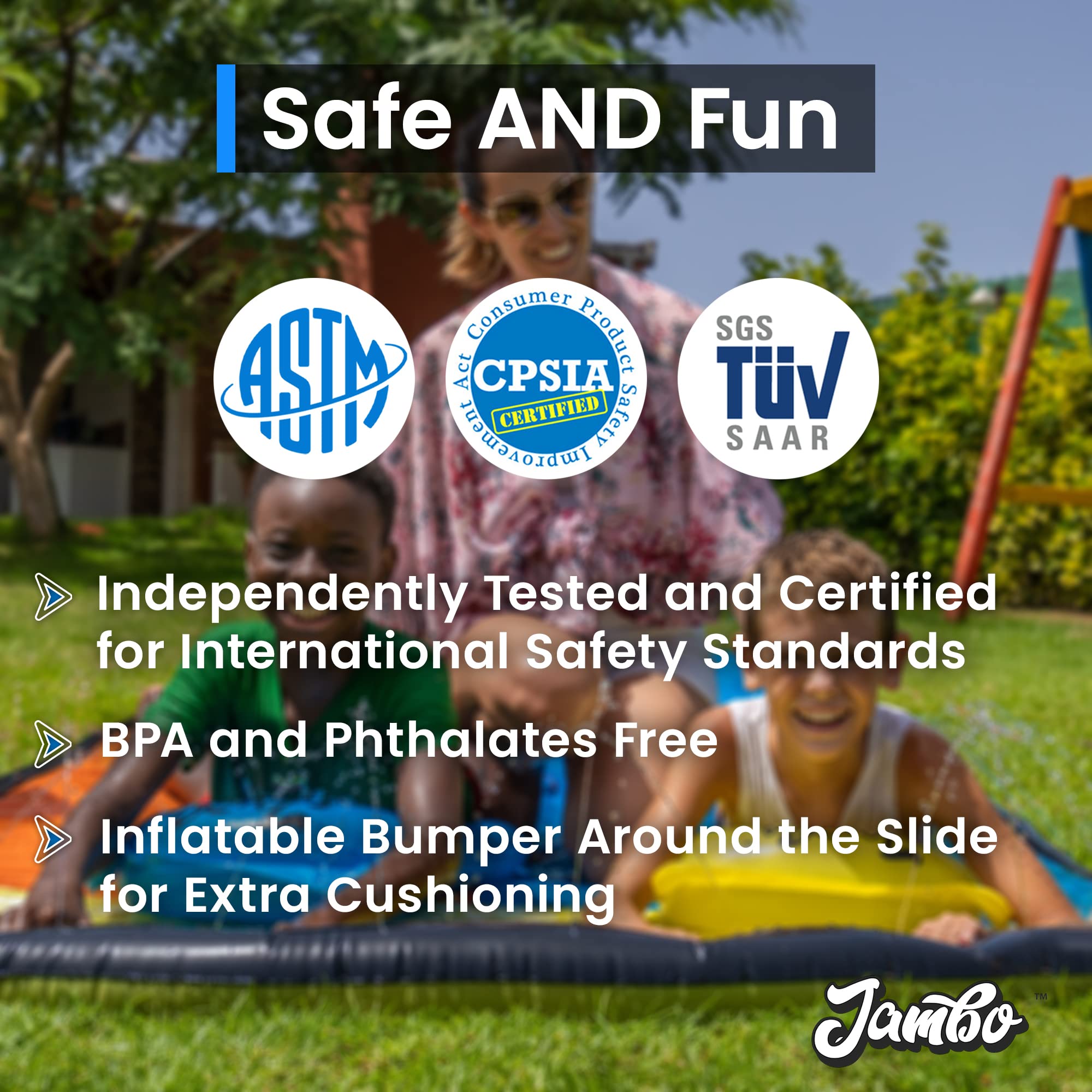 JAMBO backyard waterslide creates sunlit splash play in your yard.