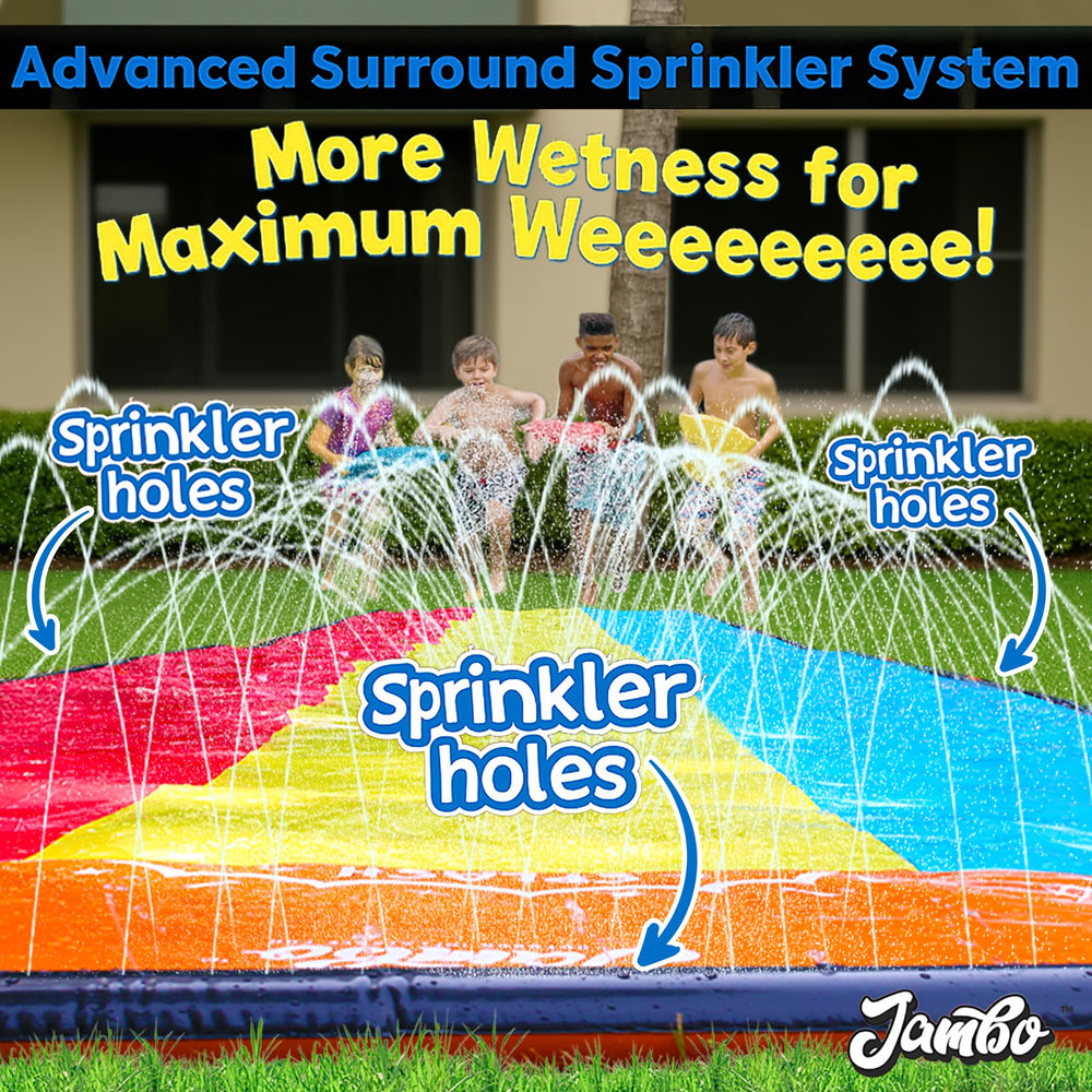JAMBO three-lane water slide design lets kids race and play together.