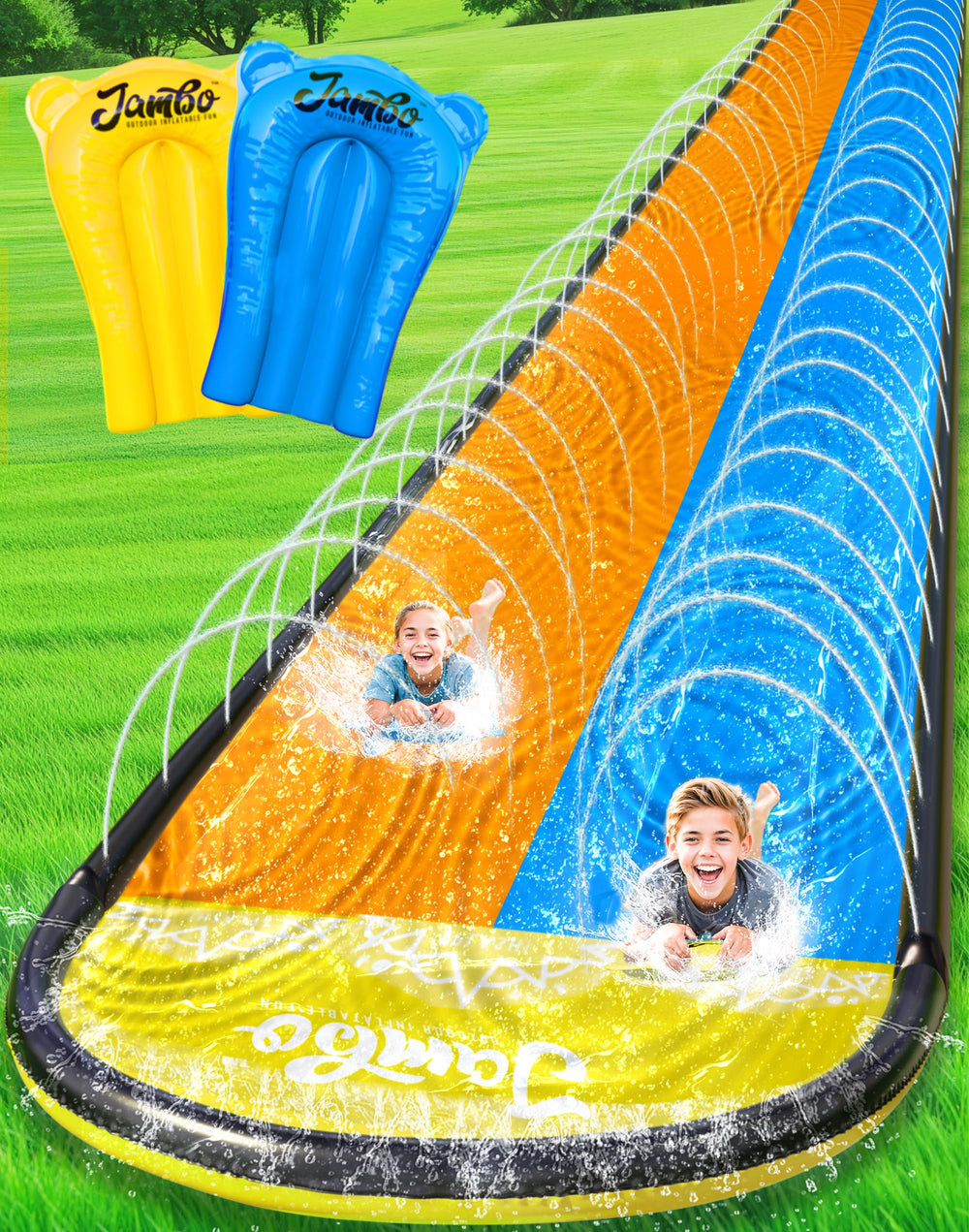JAMBO XL Premium 20ft slip splash slide offers generous backyard fun for kids.