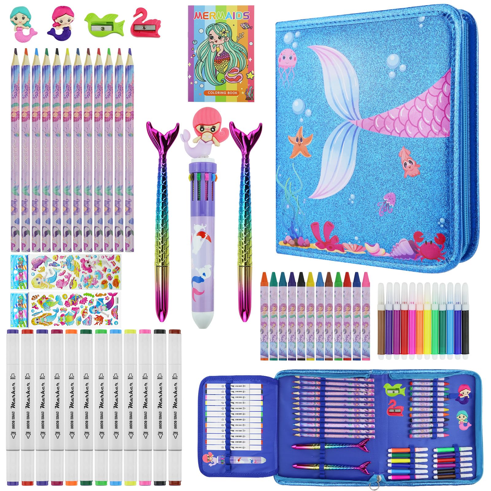 JAMIEWIN mermaid pencil case with glitter keeps supplies organized for easy travel