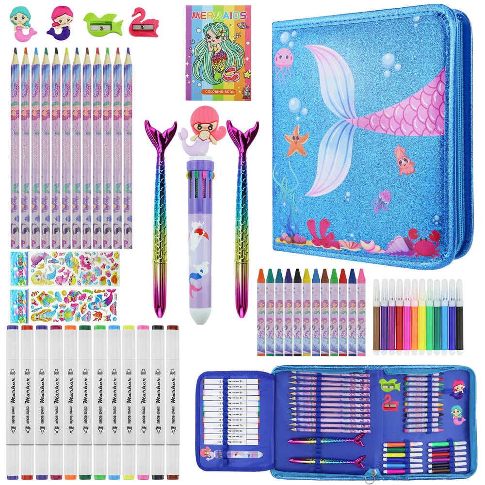 JAMIEWIN mermaid pencil case with glitter keeps supplies organized for easy travel