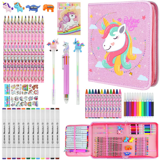 JAMIEWIN unicorn pencil case with glitter for organized travel art projects