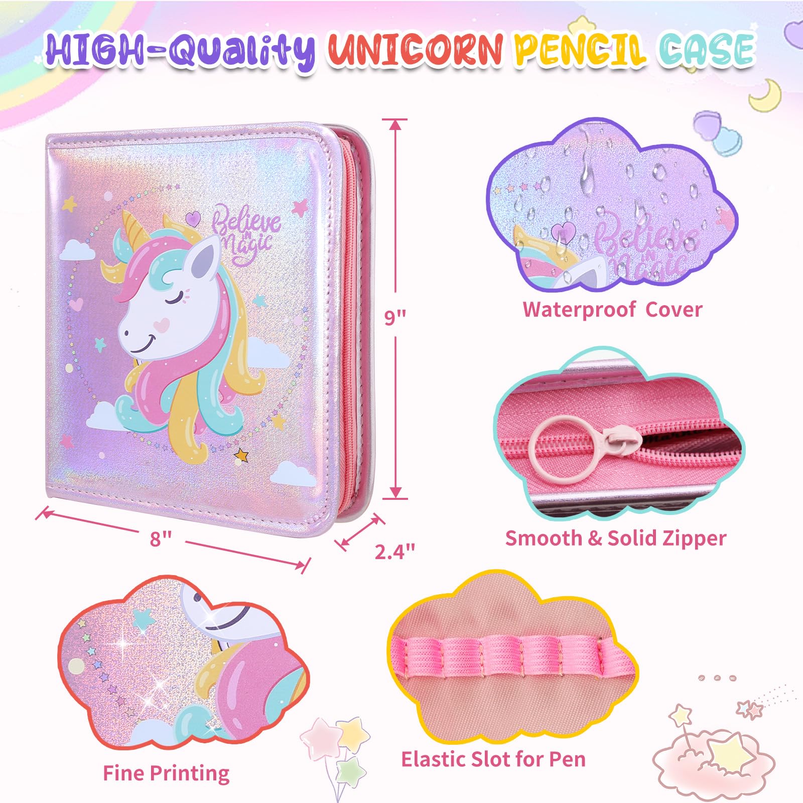 JAMIEWIN unicorn crayons 12-pack for magical coloring pages