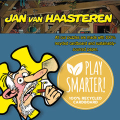 Jan van Haasteren puzzle piece design closeup shows unique interlocking shapes.