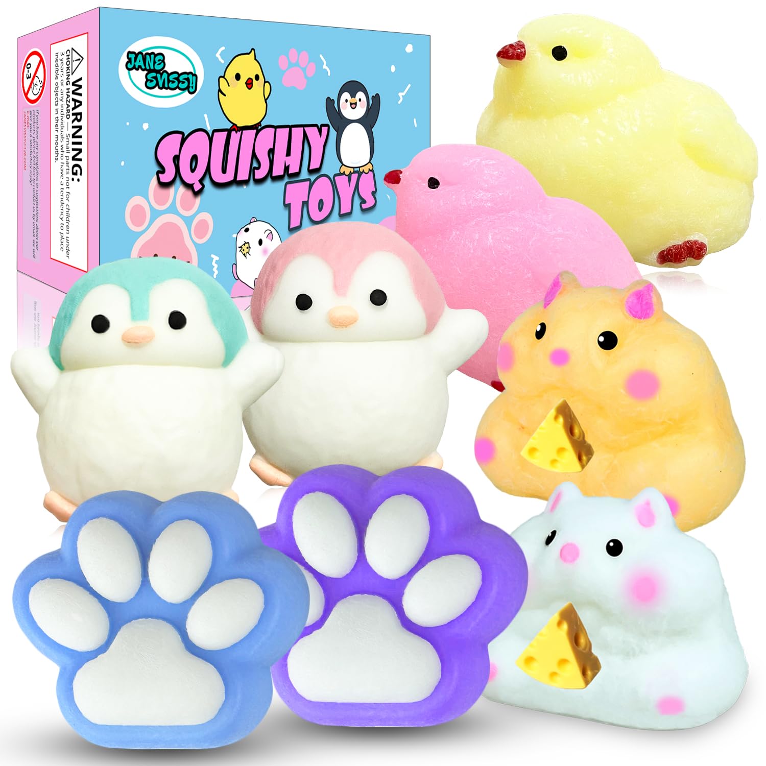 JANESVISSY 8-pcs taba squishy pack penguin-1, colorful stress-relief toy for desk use