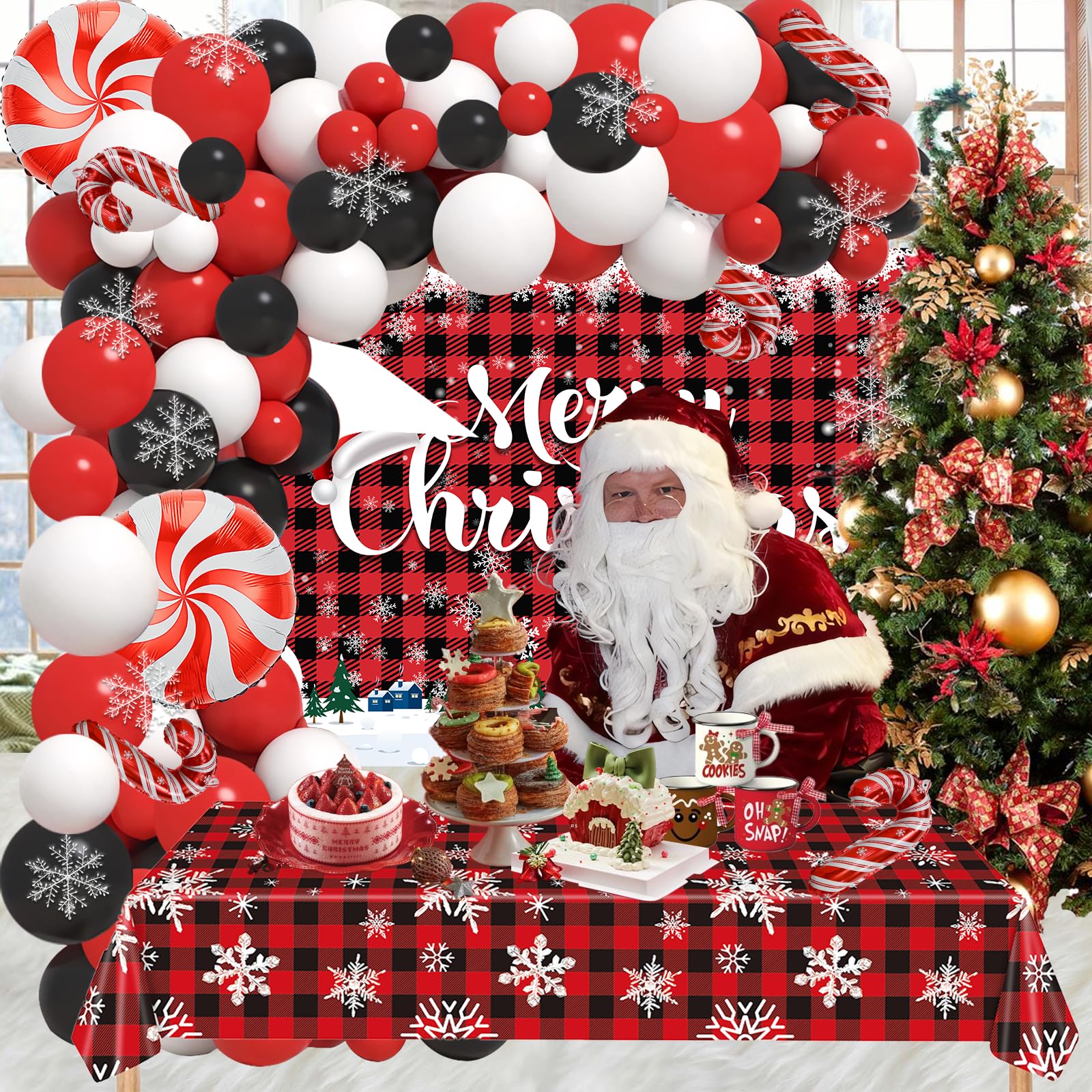 Janinus candy cane foil balloon accents add festive sparkle to arrangements.