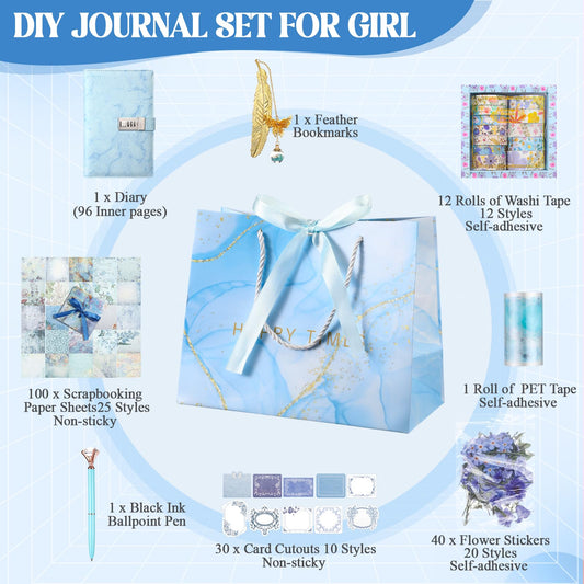 Janjlaugh blue diary with lock and pen for smooth writing sessions.