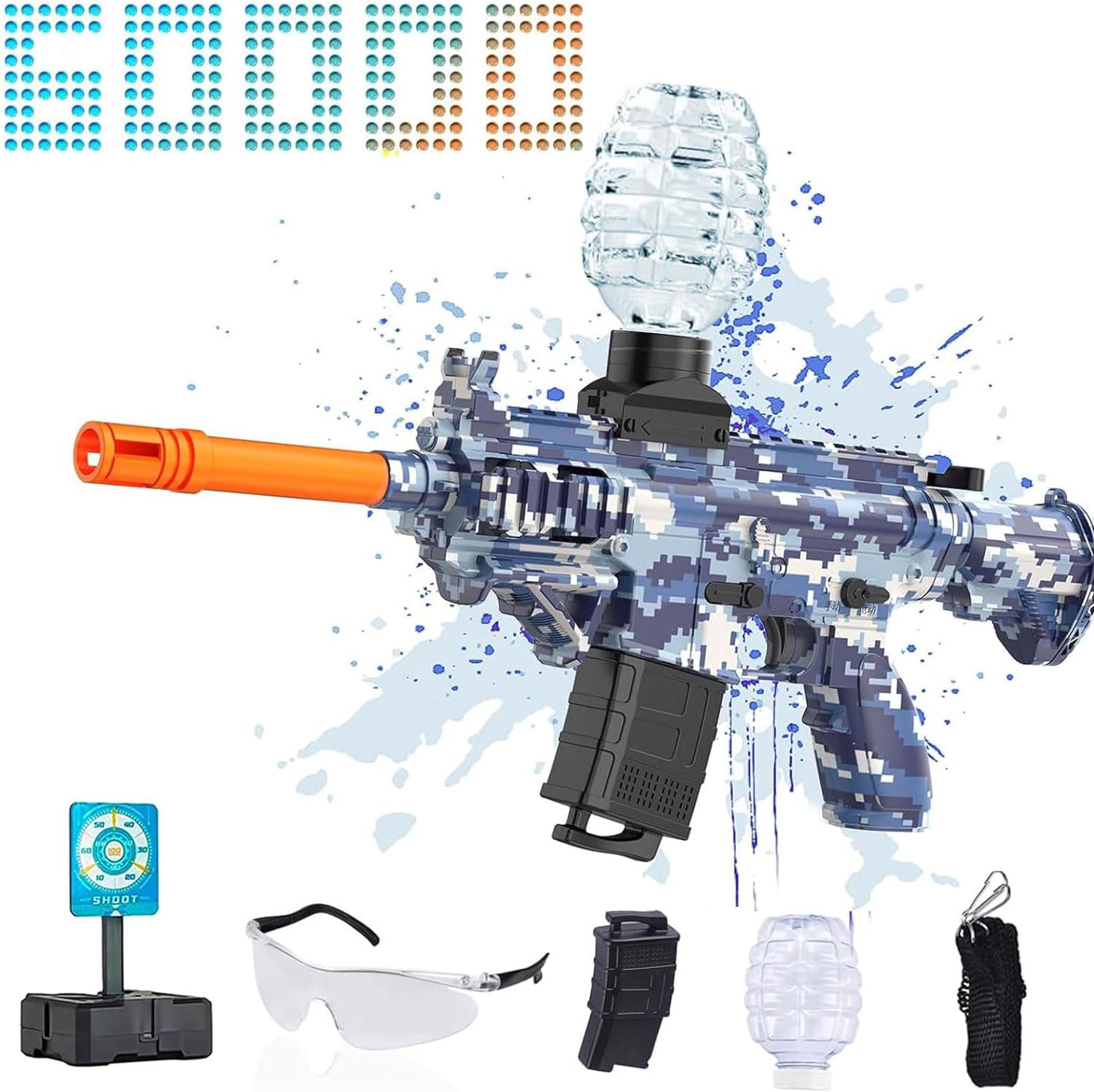 JANNIRESS electric gel ball blaster blue exterior, action-ready for outdoor battles.
