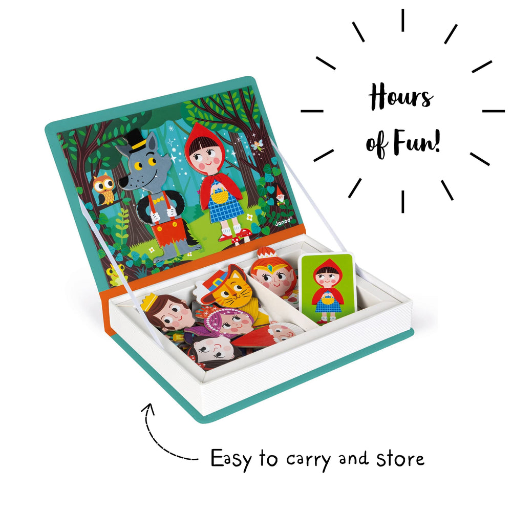 Janod Magneti'Book Story durable cardboard cover withstands frequent use.